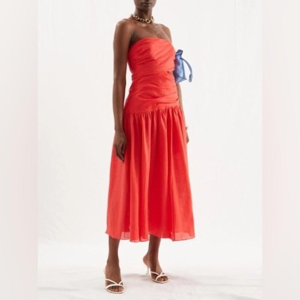 Zimmermann Lyre Linen Strapless Cut-Out Midi Dress Sz 0 US 2-4